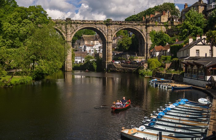 River with Viaduct and Boats in England