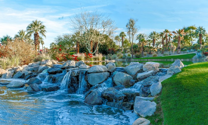 Waterfalls and Palm Trees in Palm Desert, California