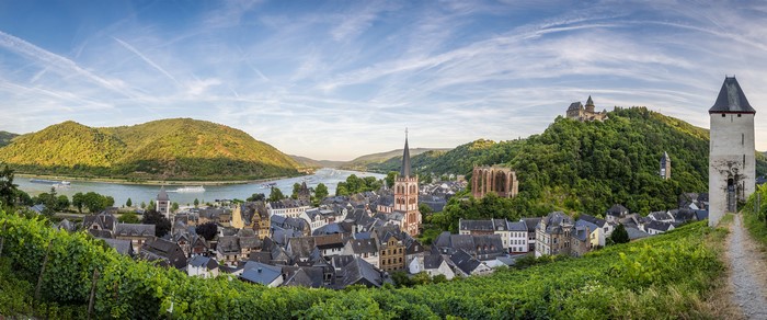 Bacharach, Germany with castles and river