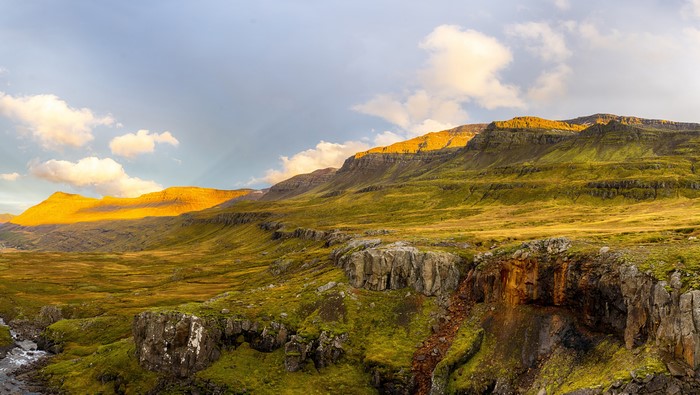 Golden Hour on Icelandic Mountains and Valley