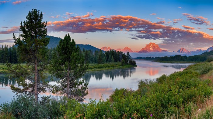 Grand Teton Mountains at Evening over River