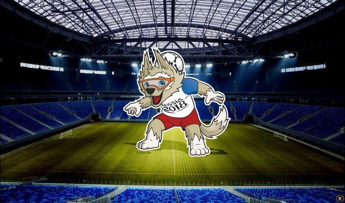 Zabivaka the Wolf Mascot from FIFA World Cup Russia 2018 Stadium