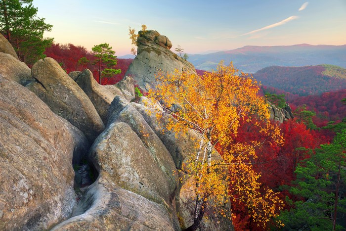 Dovbush Rocks in the Carpathians during Autumn