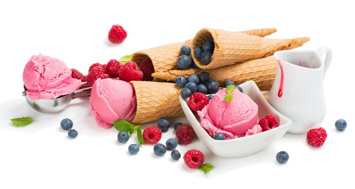 Raspberry and Blueberry Ice Cream with Waffle Cones