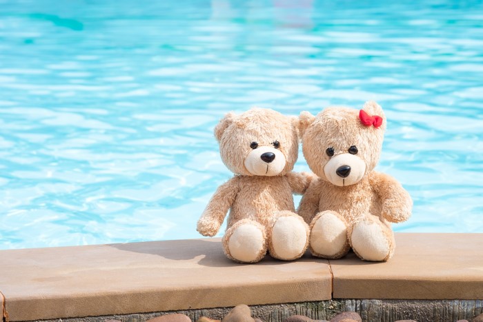 Two Teddy Bears by the Pool