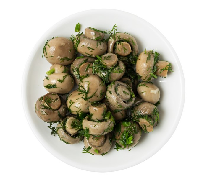 Mushrooms with Dill on a Plate
