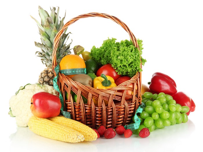 Fruit and Vegetables in a Wicker Basket