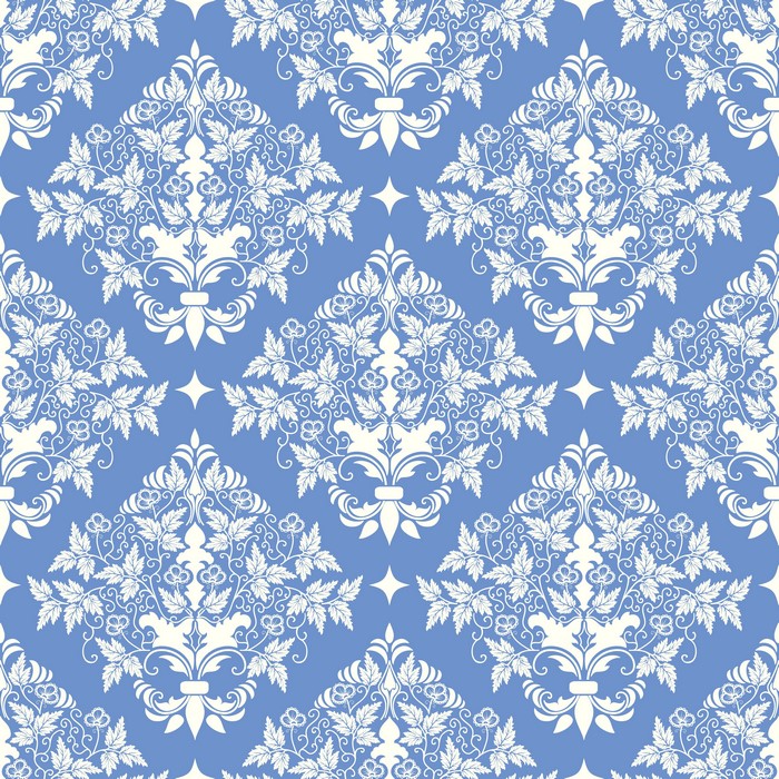White damask pattern on blue background