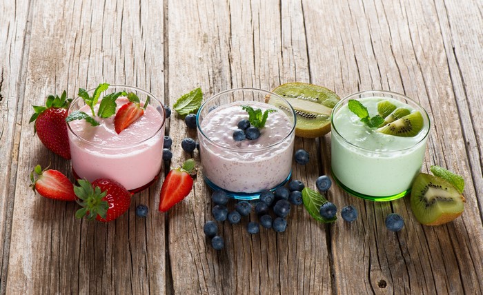 Strawberry, Blueberry, and Kiwi Yogurt Drinks