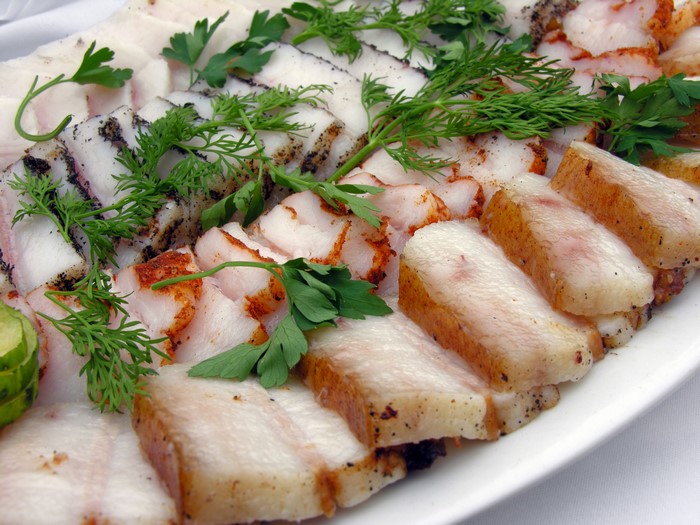 Sliced Salo with Dill and Parsley