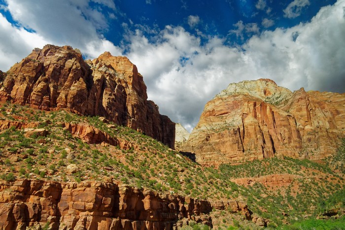 Zion National Park mountains under a cloudy sky