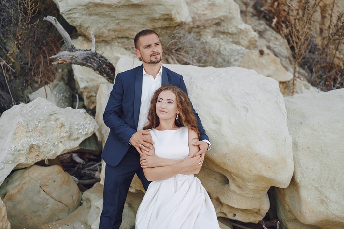 Bride and Groom on Rocks