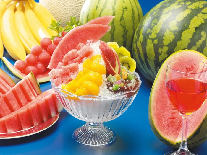 Dessert with Watermelons, Bananas, and Juice