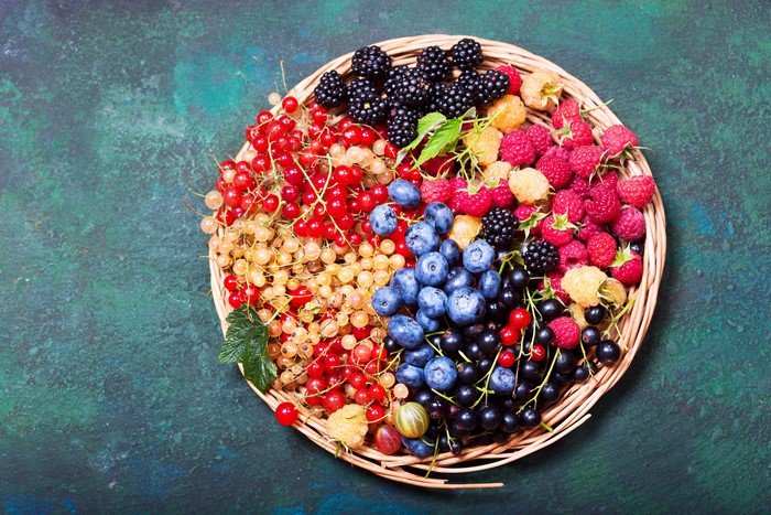 Assortment of Berries in a Wicker Basket