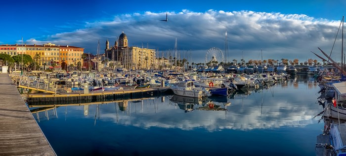 Marina in St.-Raphael, France with Boats and Buildings