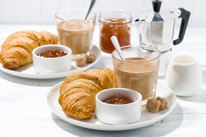 Croissants and coffee with jam