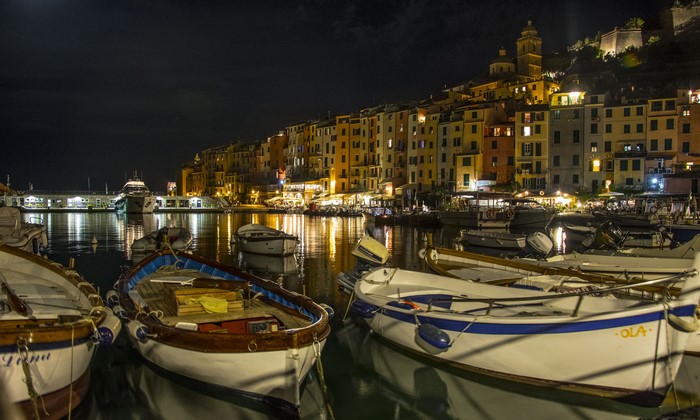 Porto Venere Italy Marina at Night with Boats