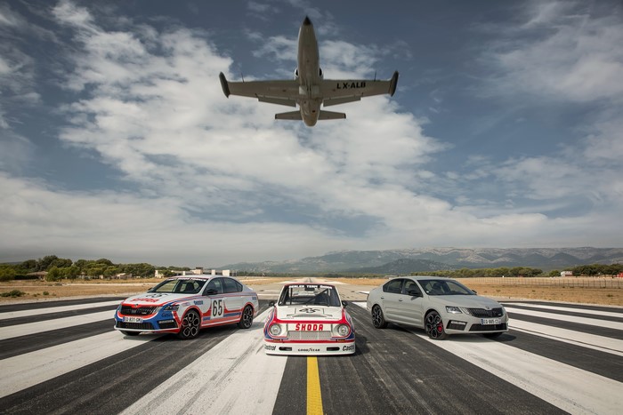 Skoda Octavia and Airplane on Runway