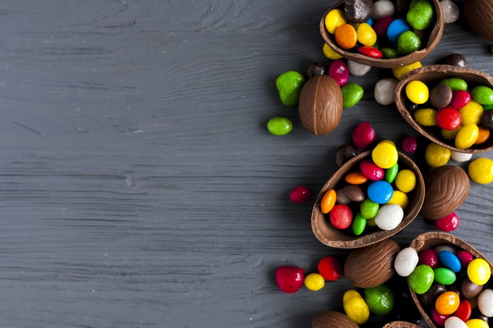 Chocolate Easter eggs filled with candies