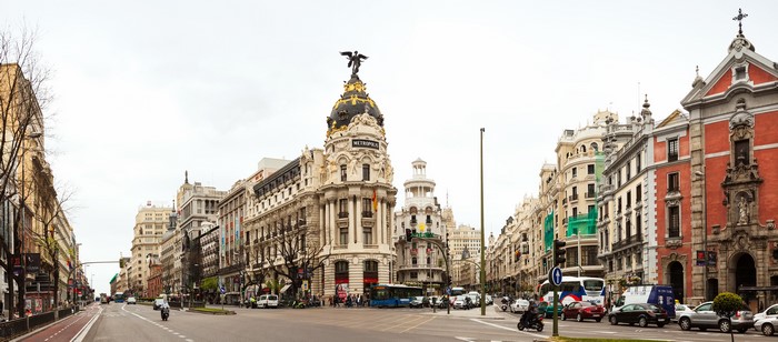 Metropolis Building on Gran Vía, Madrid, Spain