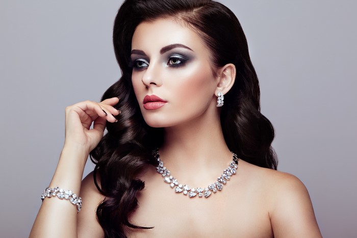 Elegant Woman with 4K Jewelry and Necklace