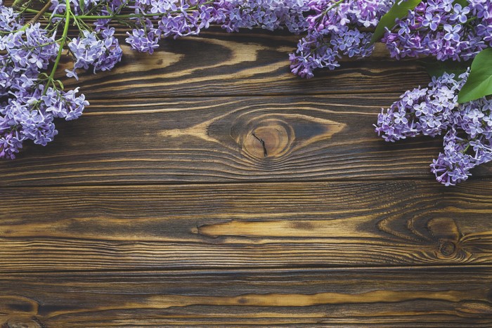 4K Lilac flowers on wooden planks