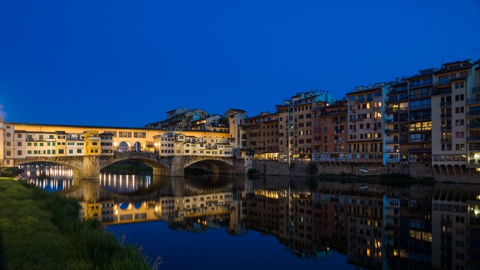 Ponte Vecchio bridge in Florence at dusk
