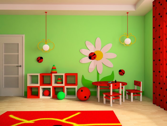Children's room interior design with table and chairs