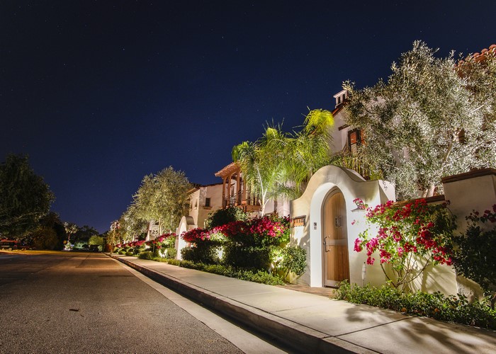 Houses on a street at night in Anaheim, USA
