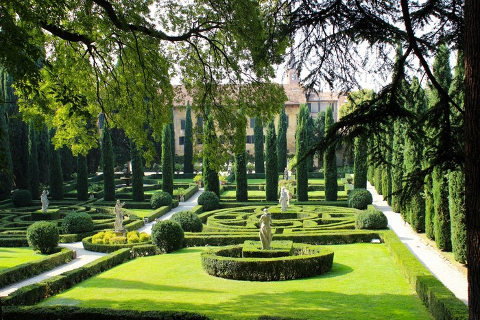 Giusti Garden in Verona, Italy with sculptures and manicured hedges