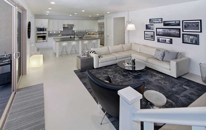 Modern living room and kitchen interior design