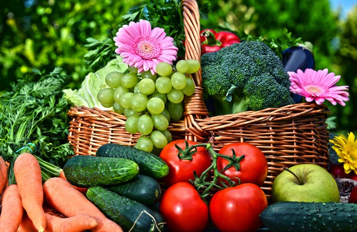 4K Vegetables and Fruits in Wicker Basket