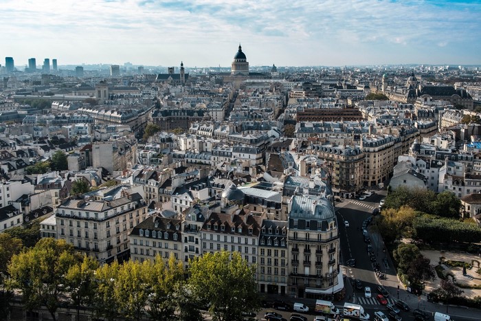 Aerial view of Paris, France with Pantheon
