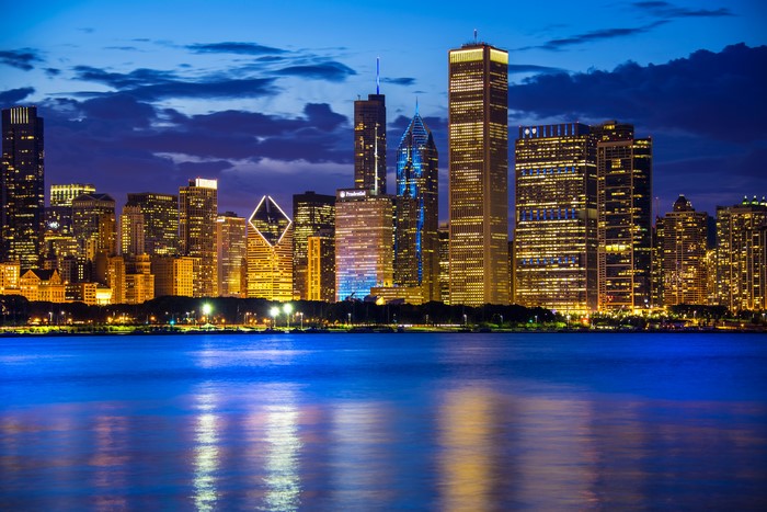 Chicago Skyline at Dusk over Lake Michigan