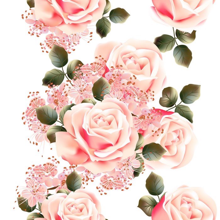 Pink Roses and Blossoms Seamless Pattern
