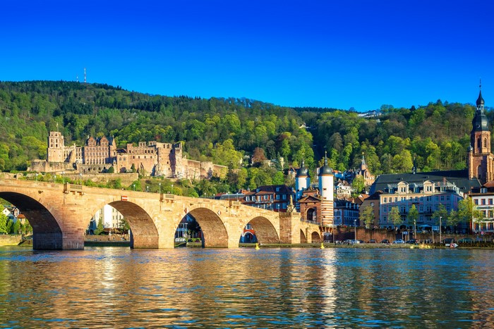 Heidelberg Castle and Karl Theodor Bridge over Neckar River