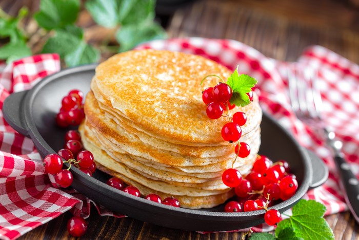 Stack of Pancakes with Red Currants