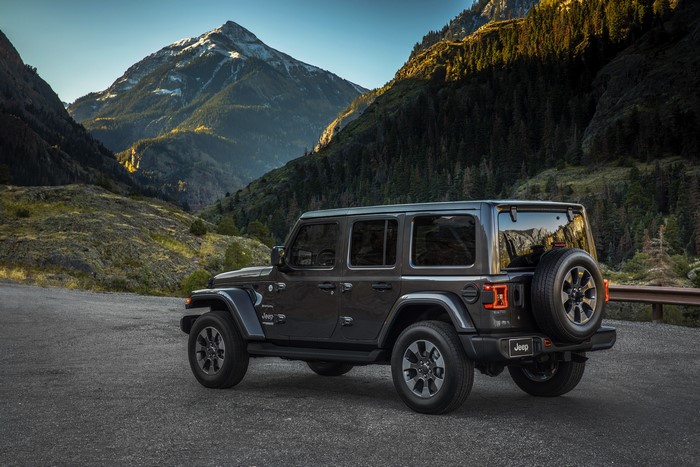 Grey Jeep Wrangler Sahara in a Mountainous Landscape