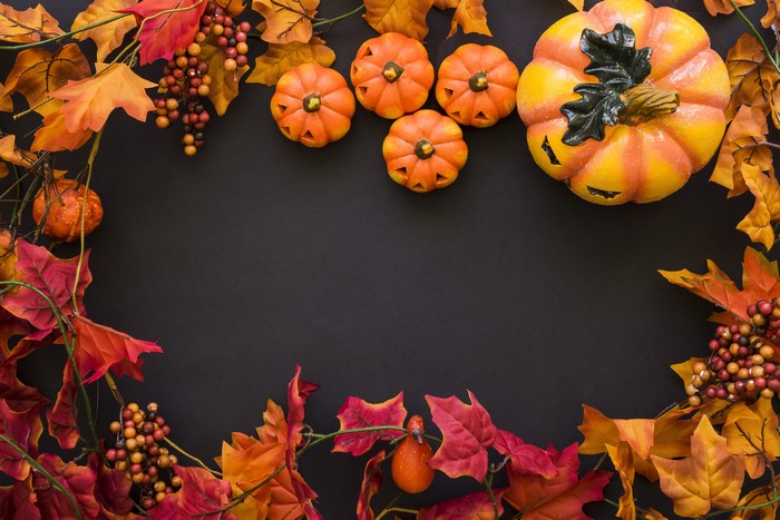 Halloween pumpkins and autumn leaves