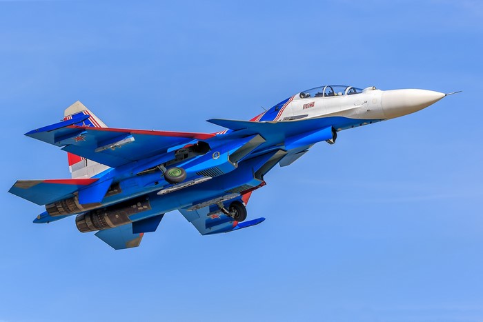 Sukhoi Su-30SM fighter jet in flight