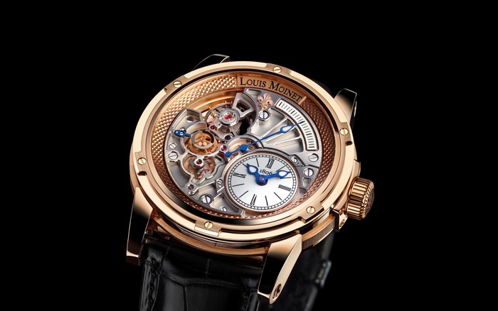 Louis Moinet watch with intricate mechanical details