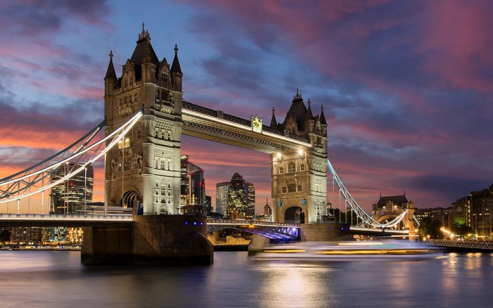 Tower Bridge over River Thames at Dusk, London