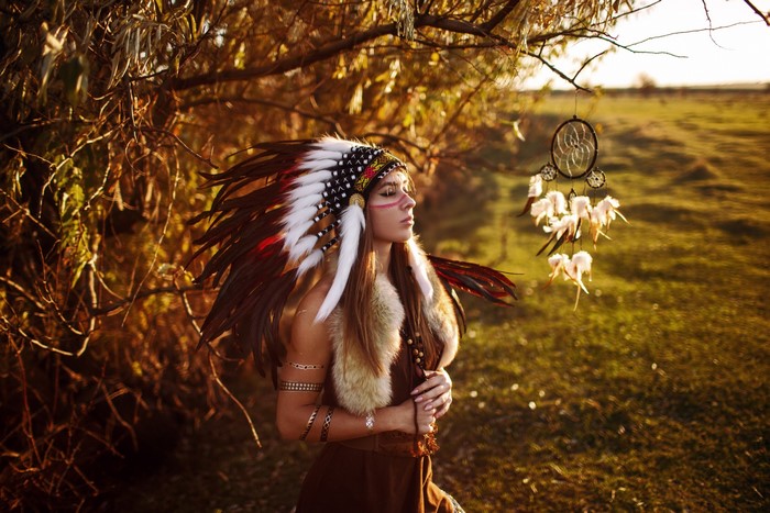Woman in War Bonnet with Dreamcatcher