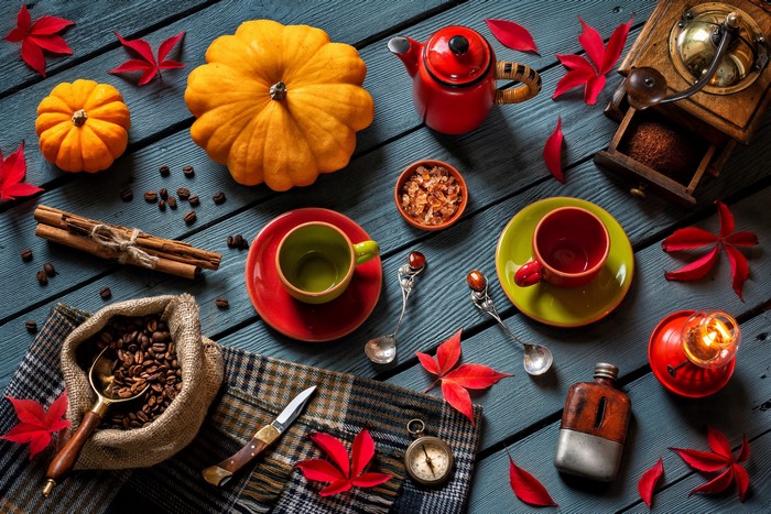 Autumn coffee and pumpkin still life
