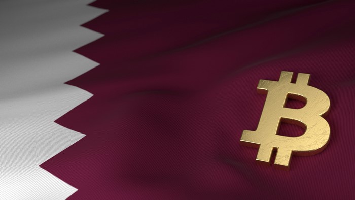 Bitcoin symbol on Qatar flag
