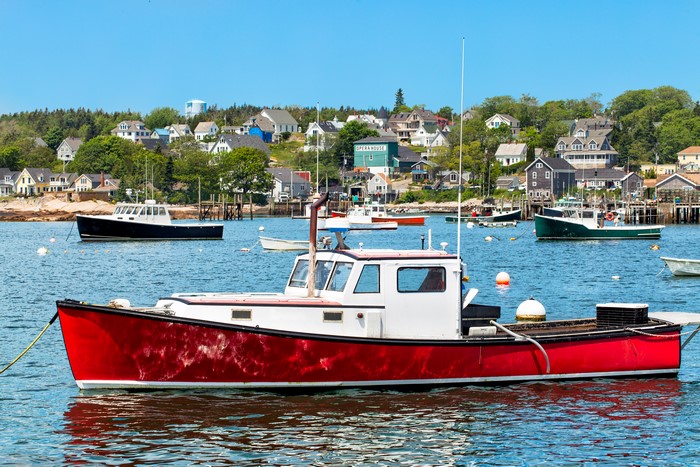 Motorboat in Stonington, Maine Harbor