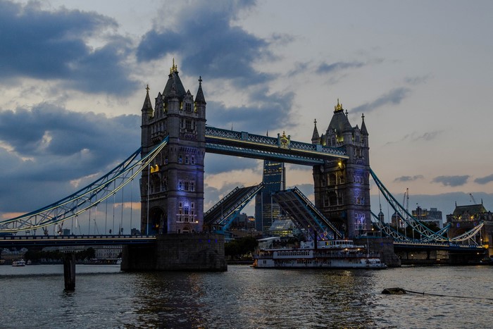 Tower Bridge London at Dusk with a Boat