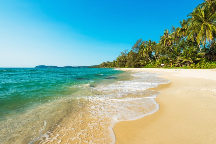 4K Tropical Coastline with Clear Blue Sea
