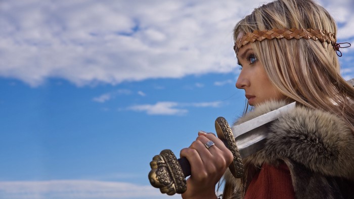4K Blonde Warrior Woman with Sword