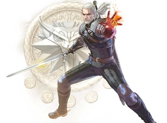 Geralt of Rivia from The Witcher casting magic